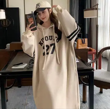 롱 후드티 원피스 맨투맨 원피스 체형 커버 베이지