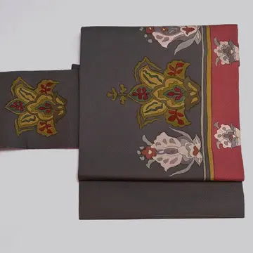 나고야 오비 순수 실크 수제 염색 크레이프 원단  그레이 중고 so176