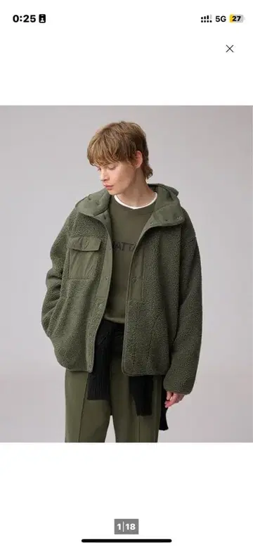 플리스 자켓 후드 부착 올리브 그린