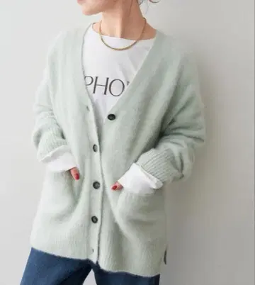 택 포함 새상품 스픽 앤 스팬 폭스 캐시미어 V넥 가디건