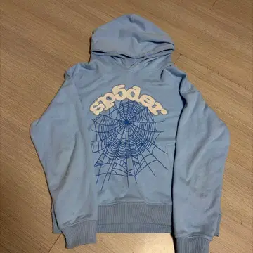 스카이블루 거미줄 디자인 후드티
