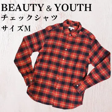 새상품급 BEAUTY & YOUTH 체크 셔츠 M 남성용 플란넬 셔츠