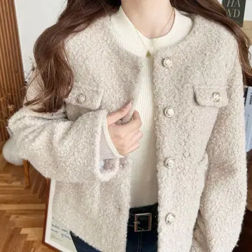 페이크 링 울 골드 버튼 노카라 자켓