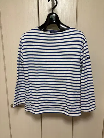 SAINT JAMES 7부 소매 티셔츠 화이트/파랑 스트라이프