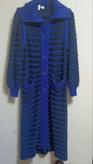 이탈리아제 니트 롱 가디건 청록색 스트라이프