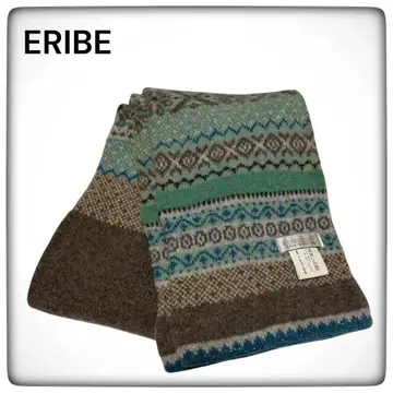 ERIBE 엘리베 페어아일 패턴 머플러 라메 그레이 블루