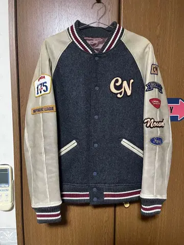 COMME CA NOUVEL 써모라이트 충전솜 소매 소가죽 바시티 자켓