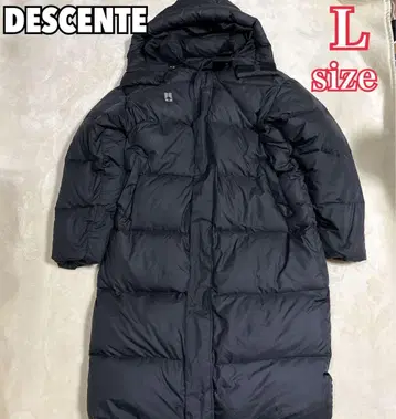 L 사이즈 DESCENTE 롱 다운 벤치 코트 로고 자수 경량 블랙