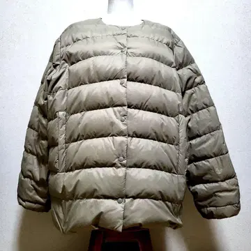 베이지 계열 노카라 다운 자켓 페더 XL 루즈핏 경량