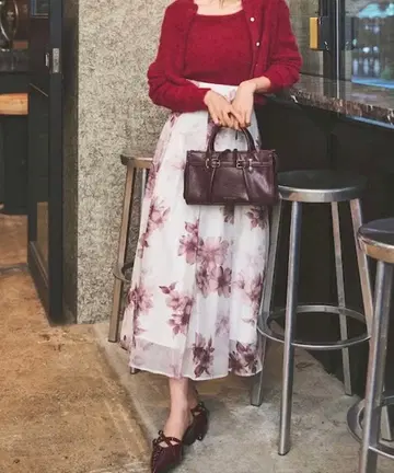 스윙 플레어 스커트 꽃무늬 핑크