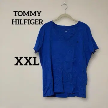 새상품급 TOMMY HILFIGER XXL 파랑 V넥 반팔 T셔츠