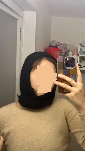 블랙 컬러 니트 모자 머플러