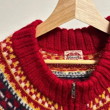 노르딕 니트 스웨터 풀 집업 레드 빨간색