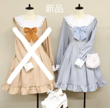 [ 새상품 ] Amavel 걸리시 프릴 체크 세일러 원피스