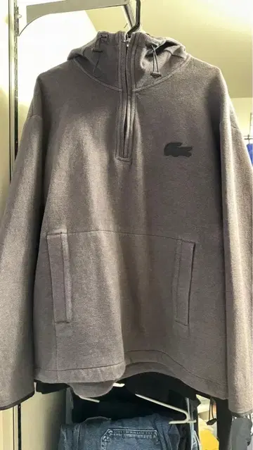 LACOSTE 그레이 풀오버 후드티 L