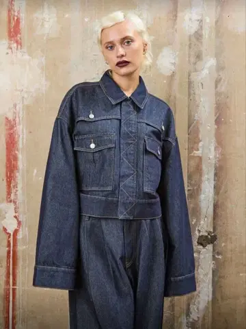 다크 데님 크롭 자켓 오버 사이즈