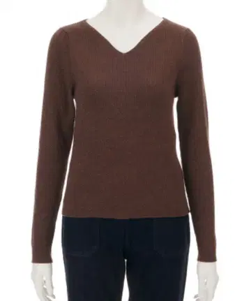 코코딜 라메 하트 넥 리브 니트 브라운