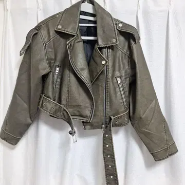 올리브 그린 크롭 라이더 자켓
