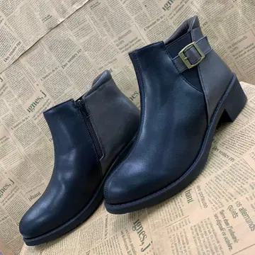 새상품 여성용 M 사이즈 경량 발수 폭넓은 인조 가죽 부츠 블랙 9858