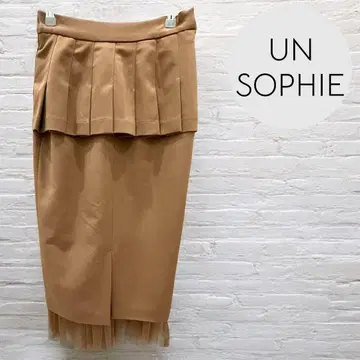 UN SOPHIE 플리츠 레이어드 튤 절개 타이트 스커트 카멜