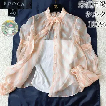 9 미사용급 EPOCA 에포카 실크 100% 장미 모티브 셔츠 블라우스