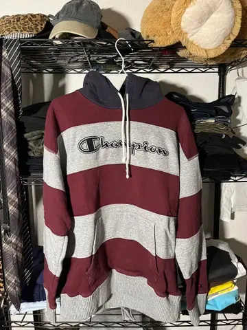 Champion 버건디 그레이 M 후드티