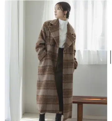Andemiu 체크 무늬 롱 코트 샤기 코트