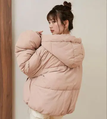 MAJESTICLEGON 볼륨 충전솜 블루종 핑크 후드 부착 미들 기장