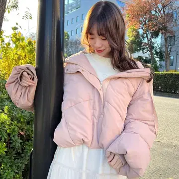 MAJESTICLEGON 볼륨 충전솜 블루종 핑크 후드 부착 미들 기장