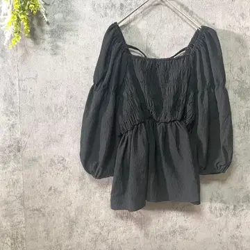 잉그 긴팔 블라우스 상의 셔링 페플럼 벌룬 슬리브 M