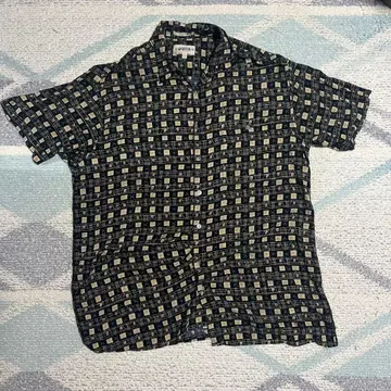 CAMPIA 체크 무늬 반팔 셔츠 L 사이즈 네이비/베이지