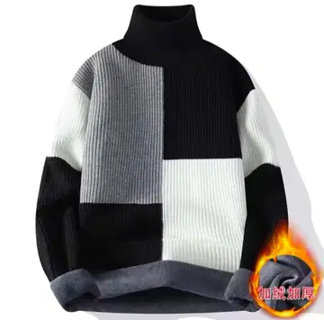 [울트라 웜] 속기모 터틀넥 니트 배색 절개 방한 두꺼운 원단 멀티 컬러