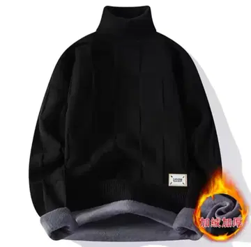 [ 울트라 웜 ] 속기모 터틀넥 니트 블랙 블록 체크 방한 두꺼운 원단