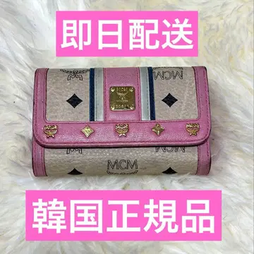 MCM 3단 폴더형 지갑 핑크 베이지