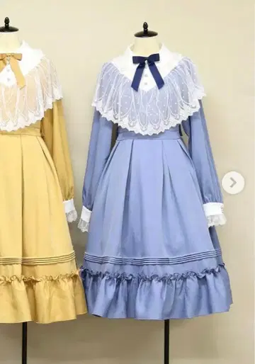 Classical Flower 레이스 케이프 원피스 블루 Amavel