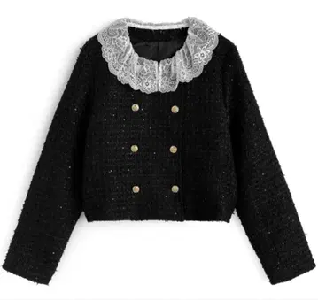 2Way 레이스 더블 버튼 트위드 자켓
