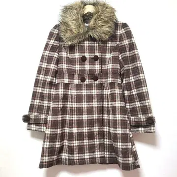 tralala 옷깃 퍼 체크 코트 브라운 Y2K