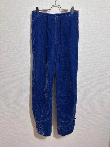 ROKU 6 광택 블루 벨로아풍 이지 팬츠 큐프라 혼방