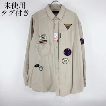 미사용 택 포함 드럭 스토어즈 와펜 패치 긴팔 셔츠 베이지