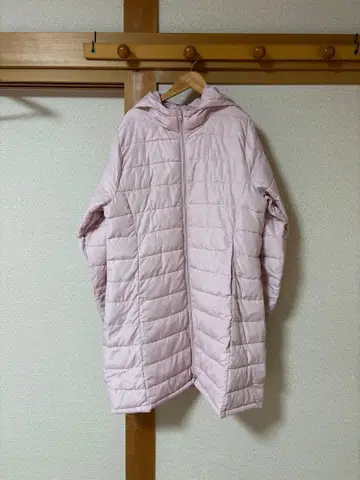 다운 롱 경량 후드 핑크 LL 새상품급