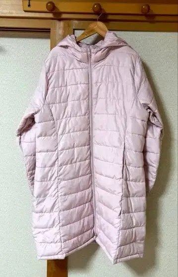 다운 롱 경량 후드 핑크 LL 새상품급