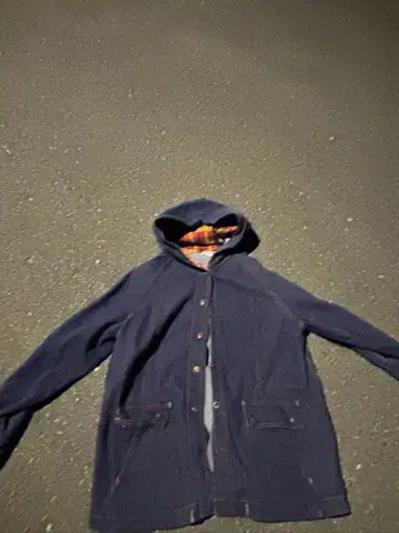 네이비 후드 부착 체크 무늬 y2k 기믹