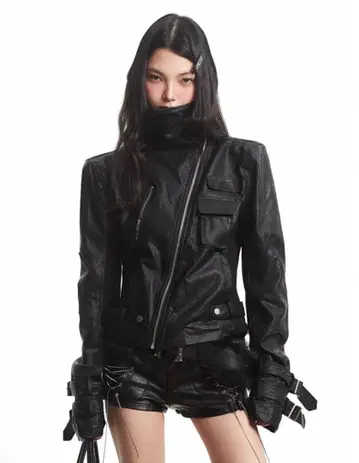 UNCMHISEX 블랙 테크 계열 슬림 가죽 자켓