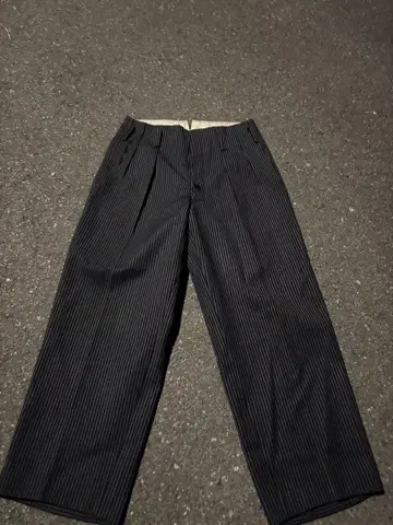 90s 스트라이프 슬랙스 초와이드 도톰 시티 핀 진주