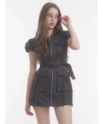 jouetie 밀리터리 ZIP 미니 원피스