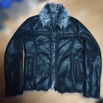 커스텀컬처 광택 가죽풍 페이크 무스탕 퍼 라이더 자켓 L