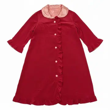 빈티지 L [Flair] 벨벳 미디 기장 가운 코트 빨간색 새틴 안감