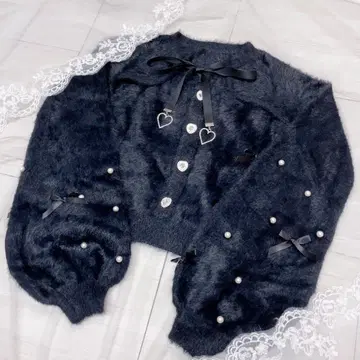 MARS 프론트 오픈 새틴 리본 니트 모에냥짱 콜라보