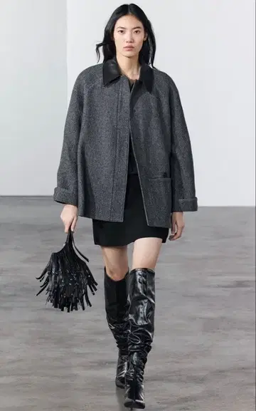 정가 31000엔 ZARA ZW COLLECTION 레더 칼라 코트