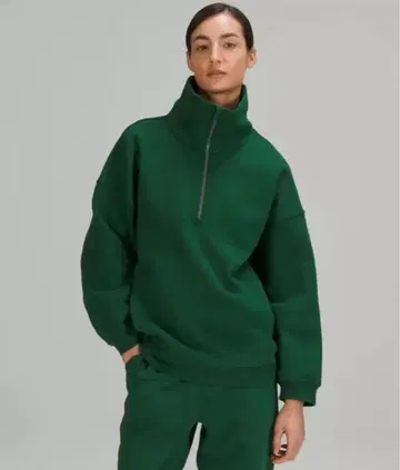 룰루레몬 ThickFleece 하프 지퍼 롱 XS 짙은 녹색
